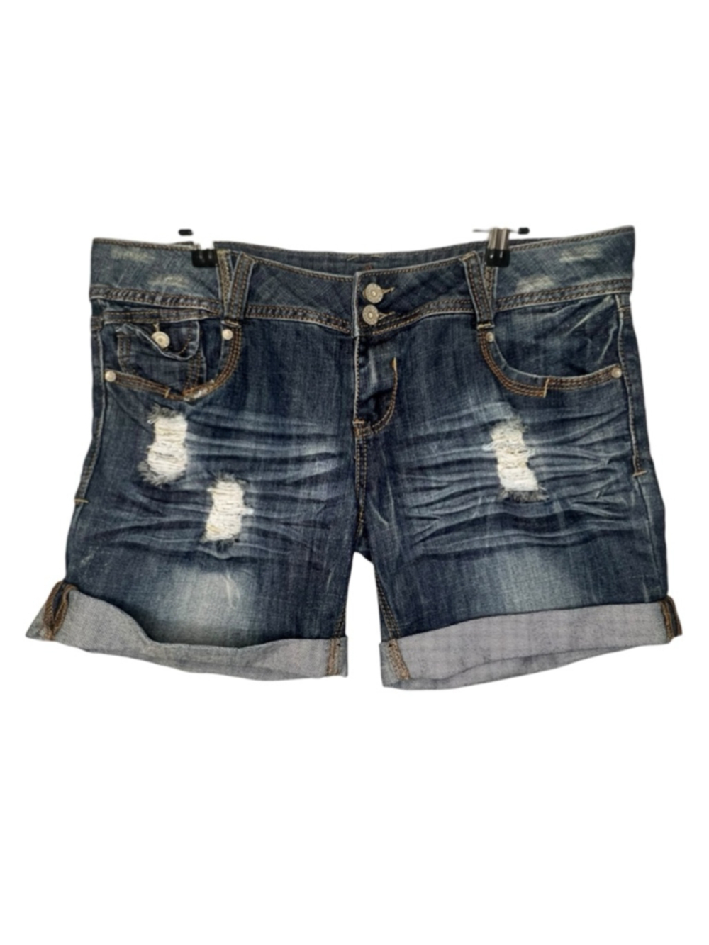 Almost Famous Medium Wash Distressed Cuffed Denim Jean Shorts